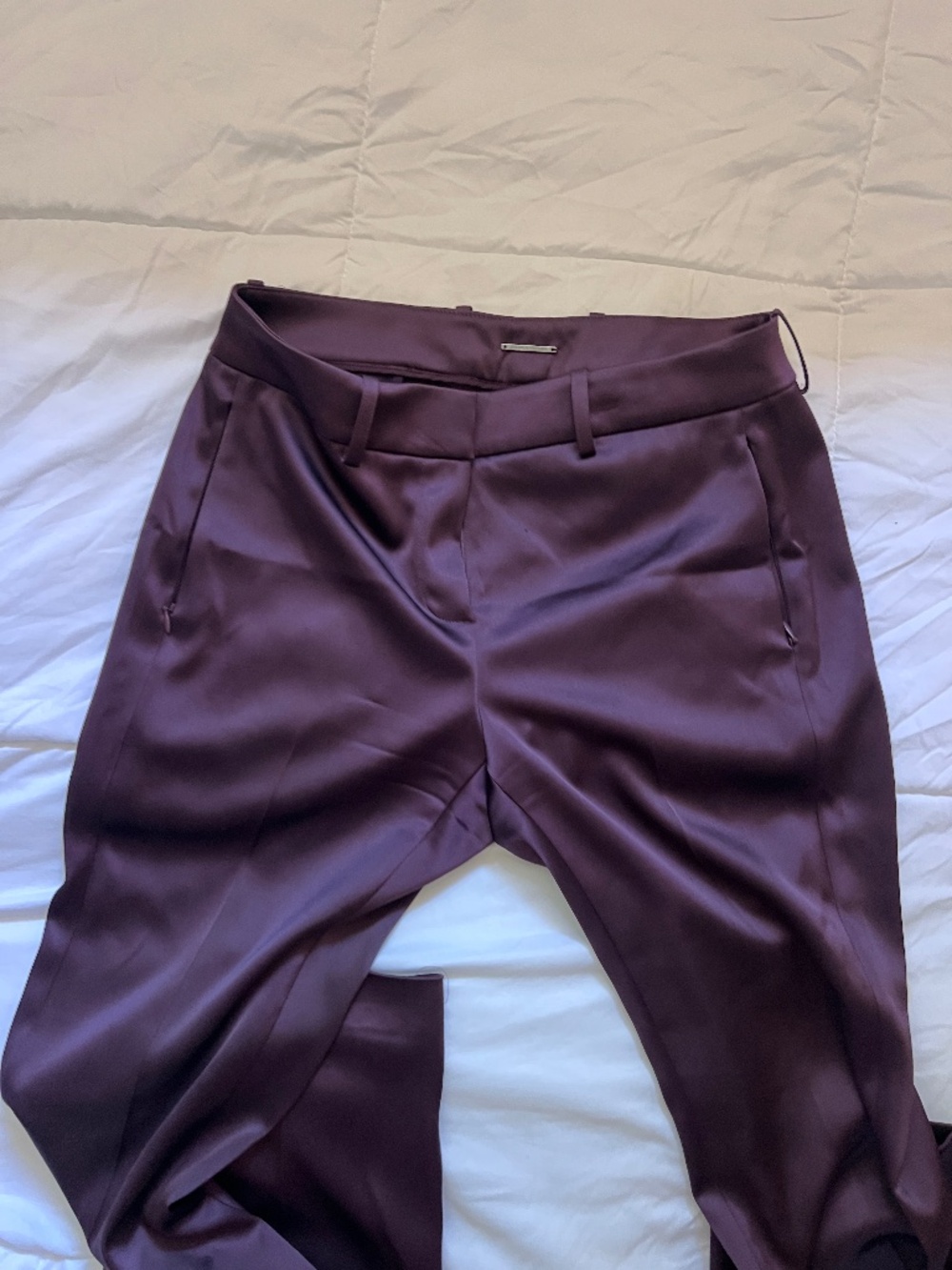 Elie Tahari Satin Fit & Flare Pants Plum Eggplant Purple Dress Trousers